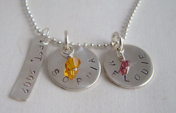 Custom Handstamped Personalized Mom Family Sterling Silver Circle Pendant Necklace N143