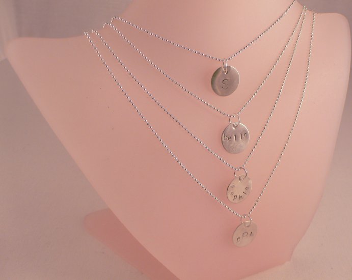 Monogram Initial Necklace Custom Hand Stamped Personalized Mom Sterling Silver Circle Pendant N119