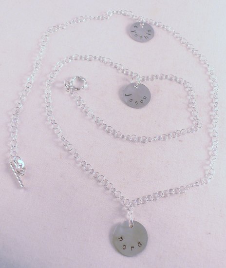 Family Long Necklace Custom Hand Stamped Personalized Sterling Silver N115