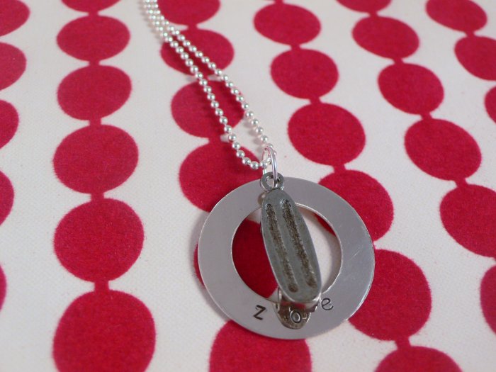 SKATEBOARD Custom Hand Stamped Personalized Sterling Silver Circle Pendant Necklace N102