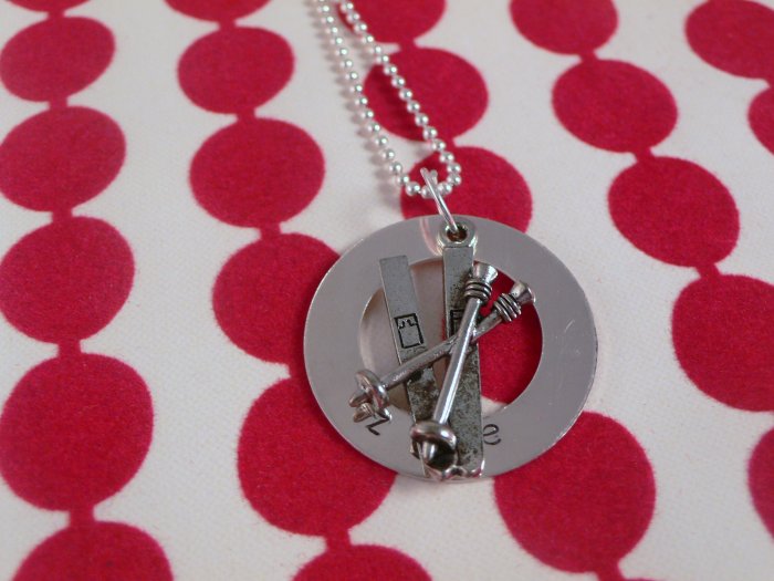 Skiier Skiing Custom Hand Stamped Personalized Sterling Silver Necklace N101