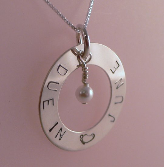 Custom Hand Stamped Personalized Maternity Pregnant Due In Necklace N139