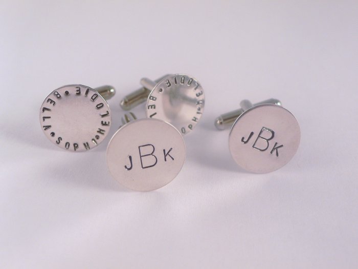 Cufflinks Men Personalized Sterling Silver Circle Monogram Names M007