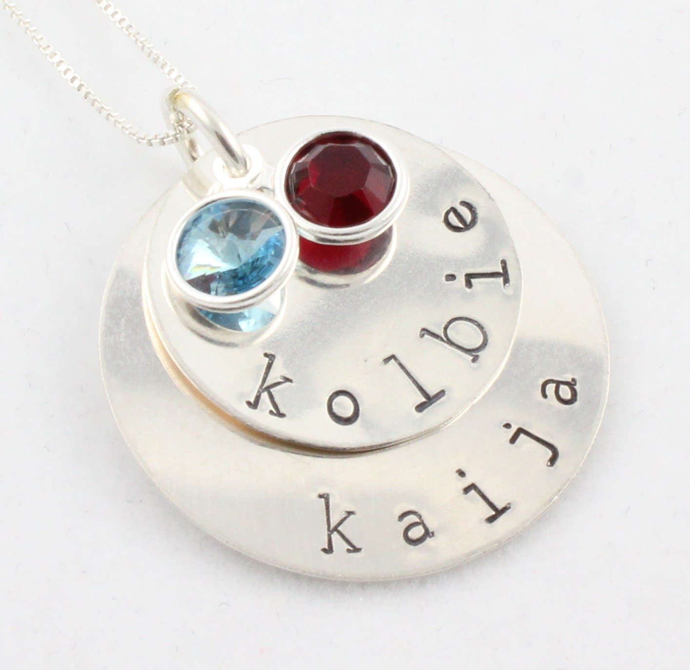 Custom Handstamped Personalized Mom Family Sterling Silver Circle Pendant Necklace N145