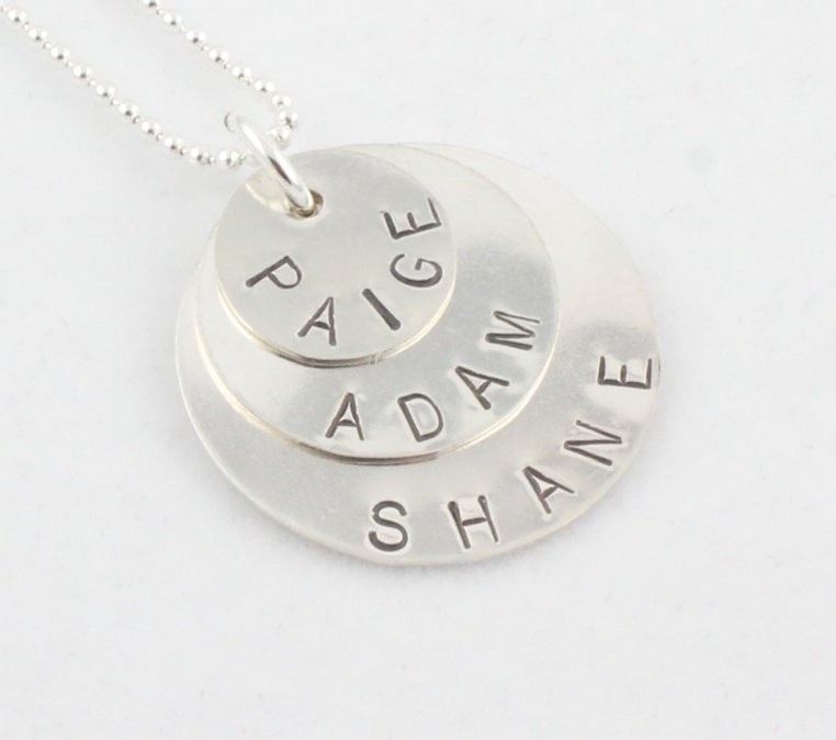 Custom Handstamped Personalized Mom Family Sterling Silver Circle Pendant Necklace N146