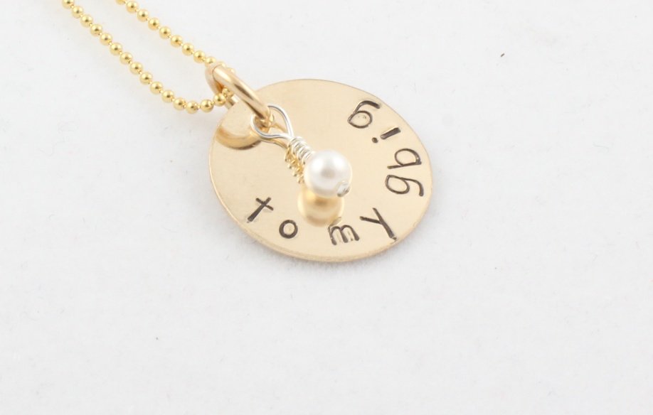 Custom Handstamped Personalized Mom Family Gold Filled Circle Pendant Necklace N128