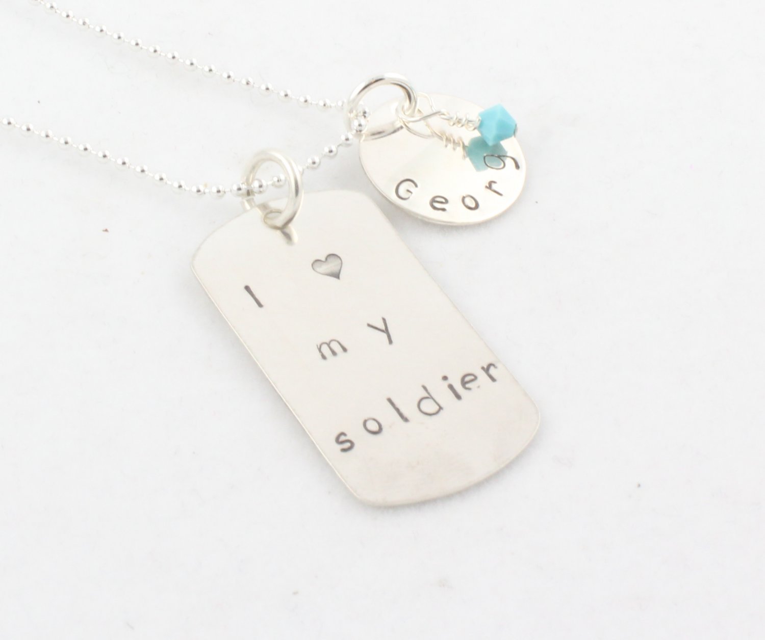 I Love My Soldier Personalized Silver Necklace