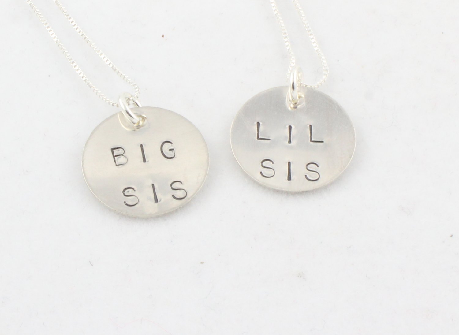 Big Sister Little Sister Custom Handstamped Personalized Sterling Silver Circle Necklaces N135