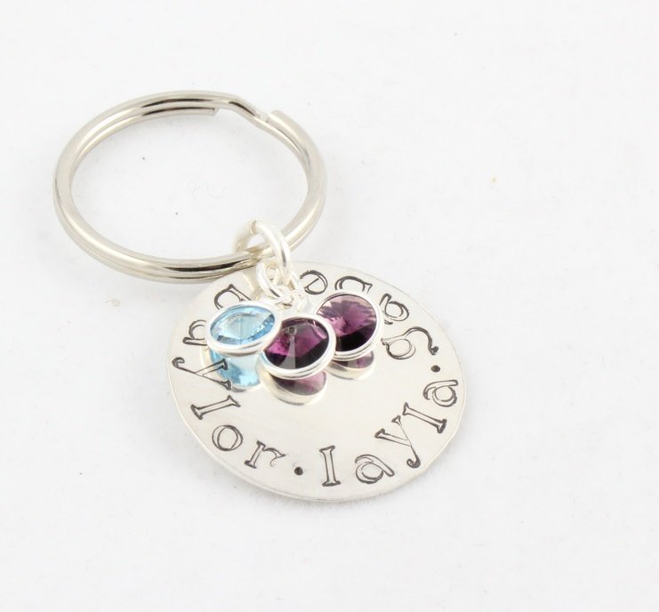 Birthstone Keychain Key Ring Sterling Silver