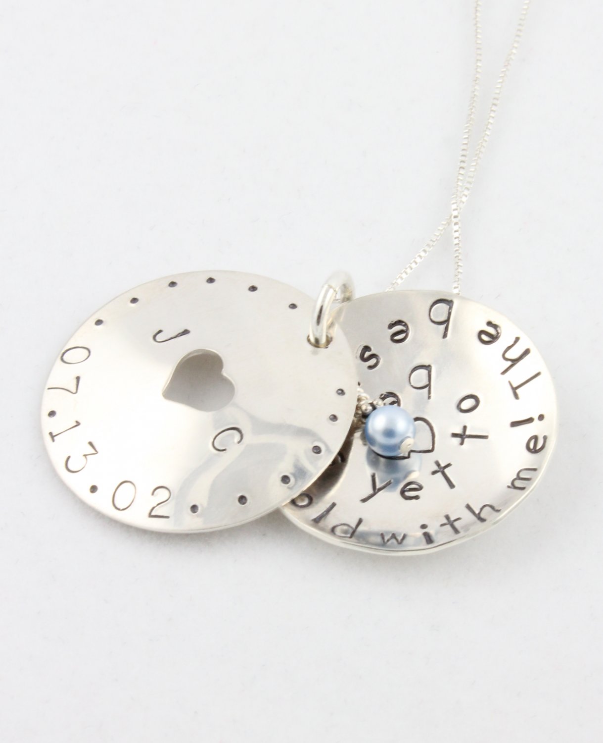 Something Blue Bride Locket Necklace Hand Stamped Sterling Silver