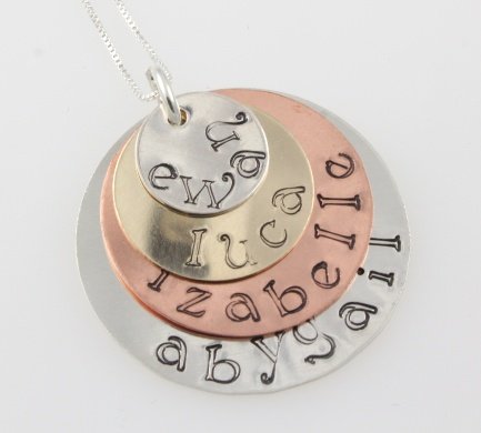 Mixed Metal Necklace Sterling, Copper, Gold Filled Handstamped Custom N133