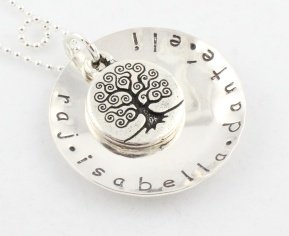Large Tree of Life Necklace Custom Hand Stamped Personalized Sterling Silver N096