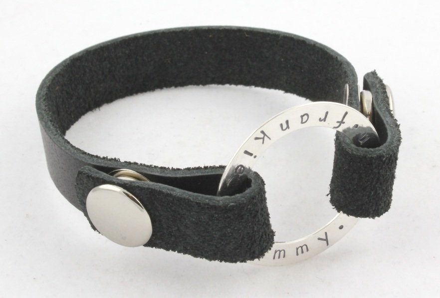 Leather Snap Bracelet Personalized Silver Custom Hand Stamped