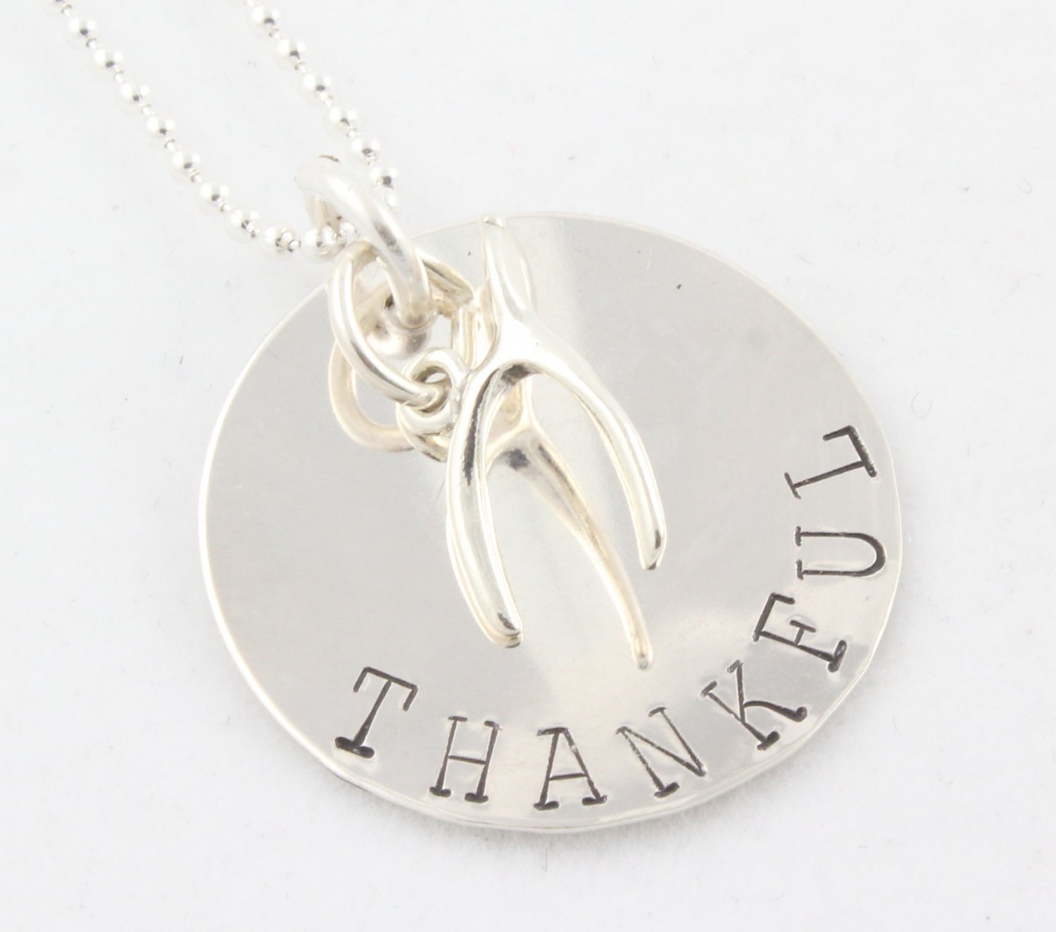 THANKFUL WISH WISHBONE Hand Stamped Sterling Silver Necklace N091
