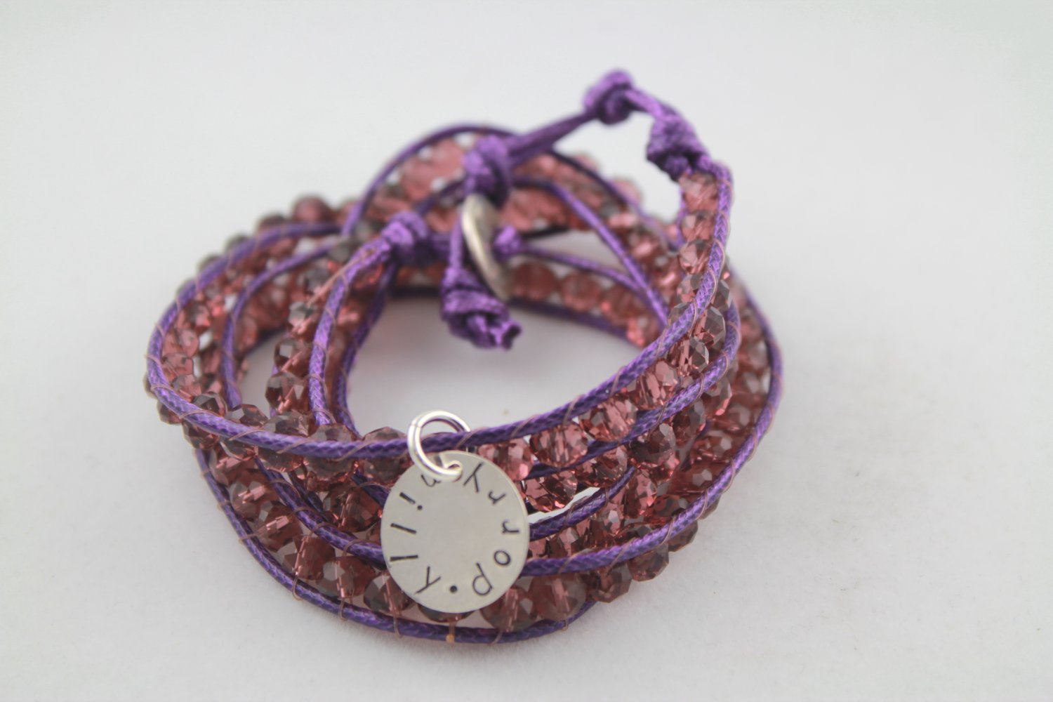 Purple Leather Wrap Bracelet Personalized Silver Custom Hand Stamped