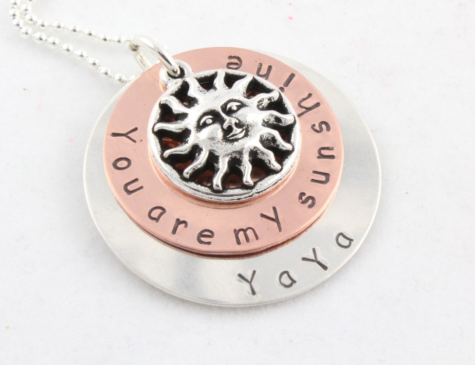 You Are My Sunshine Custom Hand Stamped Personalized Sterling Silver Circle Pendant Necklace N108