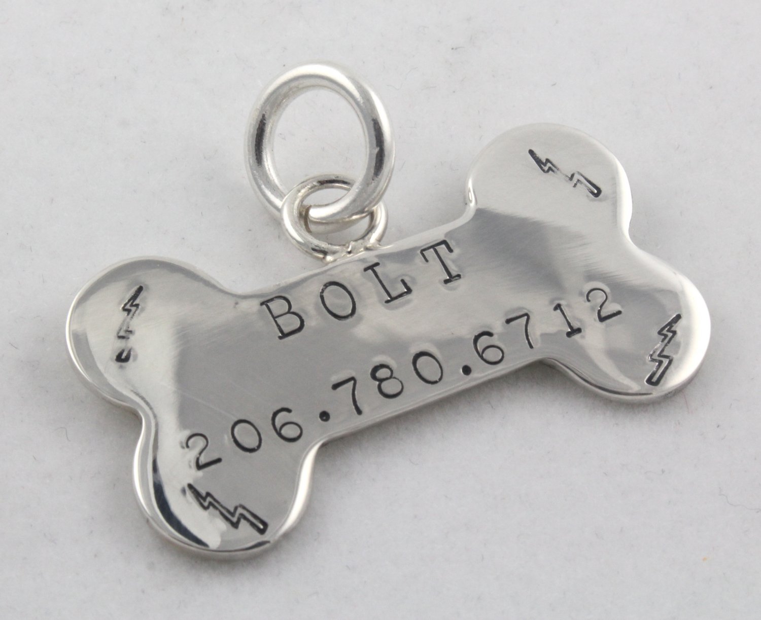 Custom Handstamped Personalized Sterling Silver Dog Bone Pendant Tag P006
