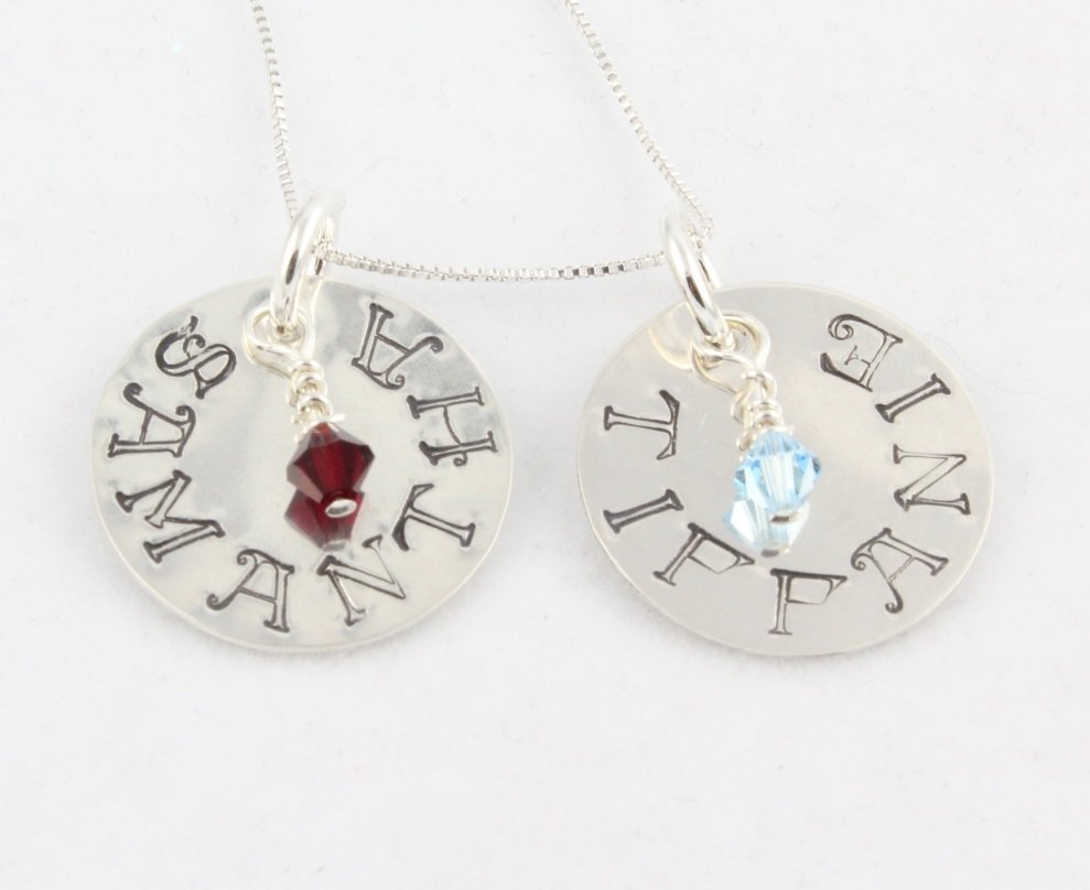Custom Handstamped Personalized Mom Family Sterling Silver Circle Pendant Necklace N141