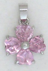 Pink Four Leaf Clover Sterling Silver Pendant Necklace