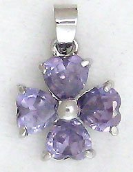 Purple Four Leaf Clover Sterling Silver Pendant Necklace