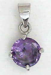 Purple Round Solitaire Sterling Silver Pendant Necklace