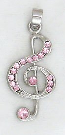 Pink Treble Clef Music Sterling Silver Pendant Necklace