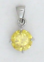 Yellow Round Solitaire Sterling Silver Pendant Necklace