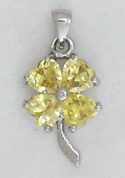 Yellow Four Leaf Clover Sterling Silver Pendant Necklace