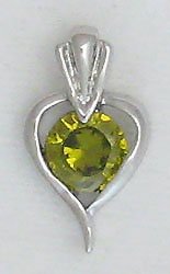 Green Sterling Silver Heart Pendant Necklace