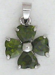 Green Four Leaf Clover Sterling Silver Pendant Necklace