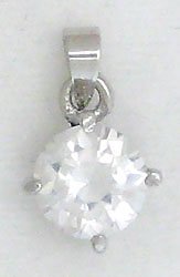 White Round Solitaire Sterling Silver Pendant Necklace