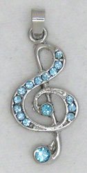 Blue Treble Clef Music Sterling Silver Pendant Necklace