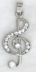 Treble Clef Music Sterling Silver Pendant Necklace