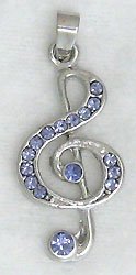 Violet Treble Clef Music Sterling Silver Pendant Necklace