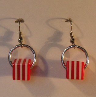 146(Inventory#) Red and white strip square earrings