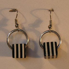 104(Inventory#) Black and white strip square earrings