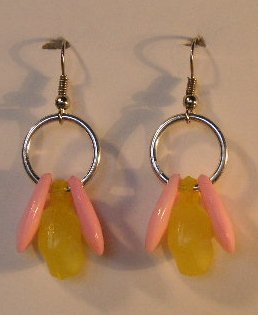 145(Inventory#) Yellow and pink beads on hoop earrings