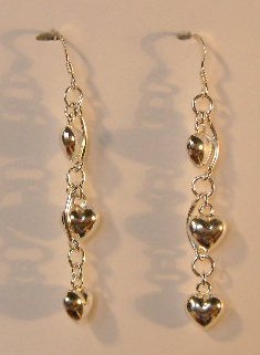 137(Inventory#) Custom design three hearts earrings 100% silver