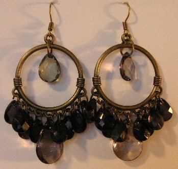 103(Inventory#) Black beads on hoop earrings