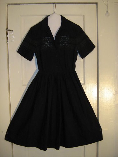 Black 1950s Dress with Eyelet Trim - Raimondi of Dallas