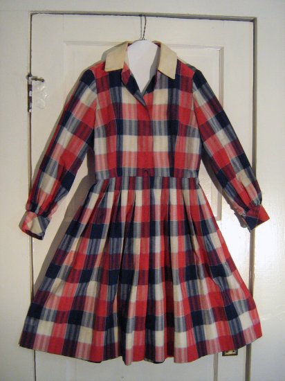Vintage 1950s Patriotic Seersucker Shirtwaist Longsleeved Dress