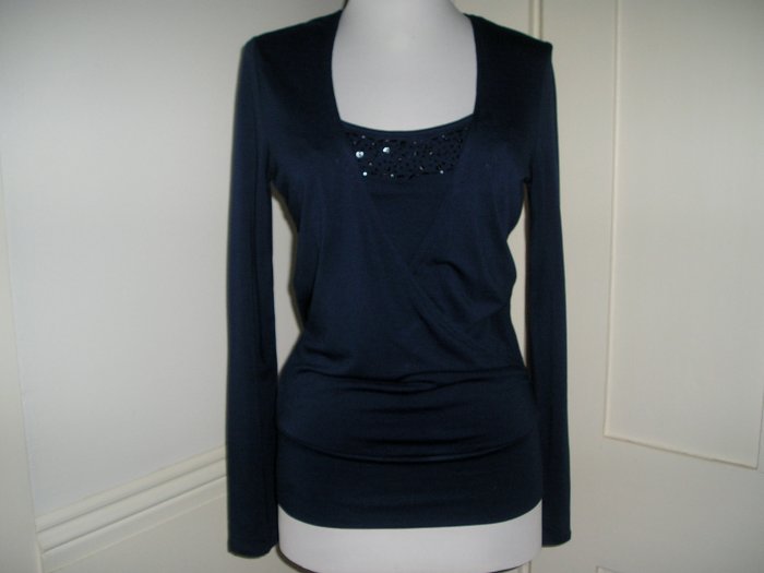 NEW YORK COMPANY SHIRT SIZE XS BEADED BLUE