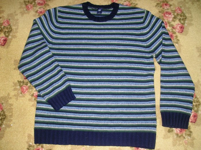 GAP SWEATER SIZE LARGE L STRIPED BLUE WOOL
