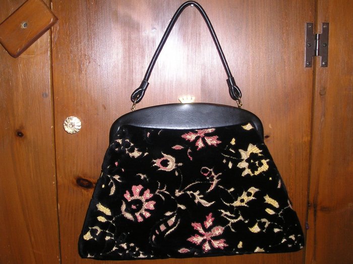 Vintage Purse Handbag Brocade Black Velvet Embroidered