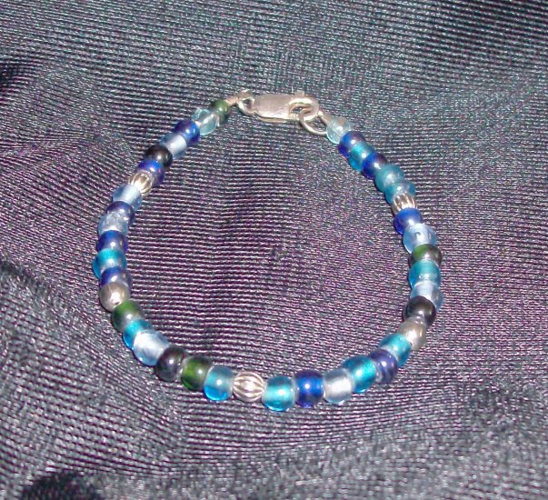 Blue Glass and Sterling Silver Bracelet