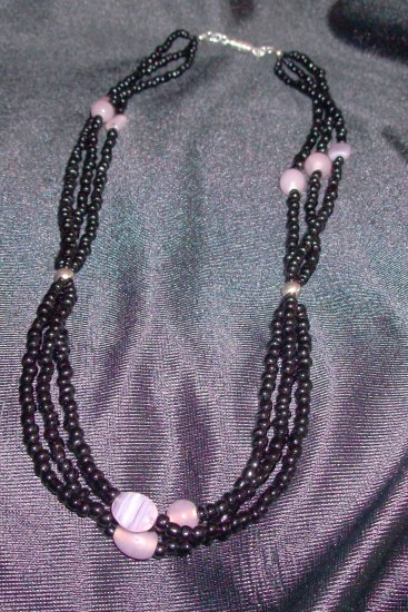 Three Strand Black and Purple Necklace
