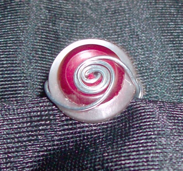 White/Red Buttons w/ Silver Wire Wrapped Ring