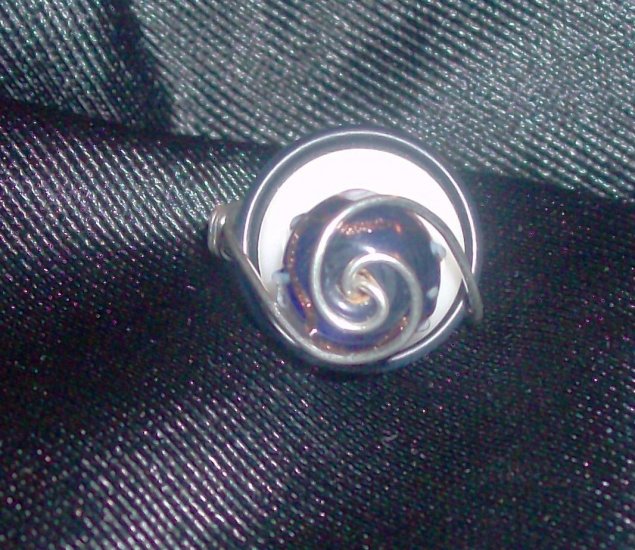 Wire Wrapped Glass Bead and Button Ring