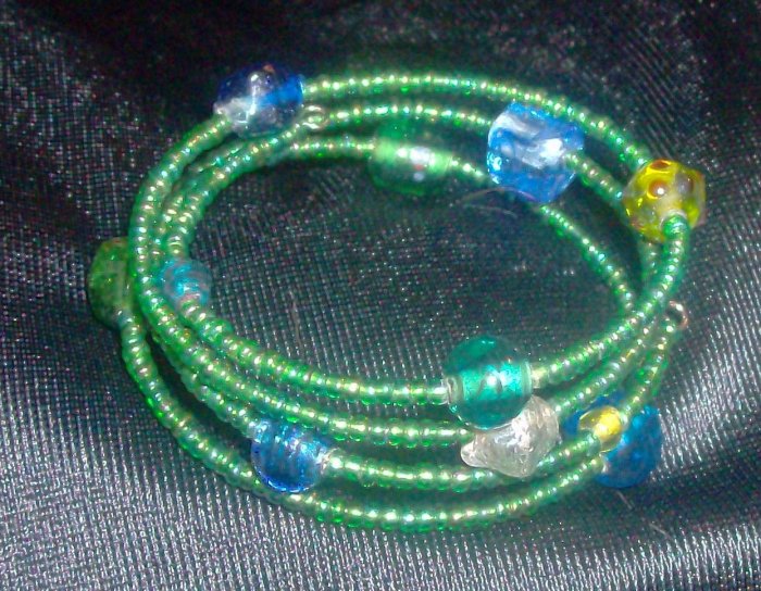 Green Seed Bead Memory Bracelet