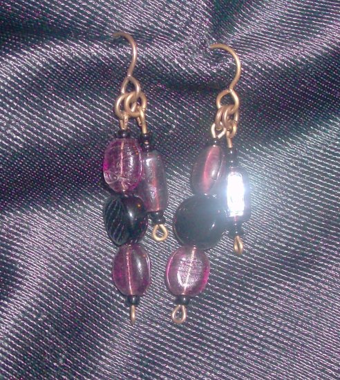 Vintage Purple and Black Glass Earrings
